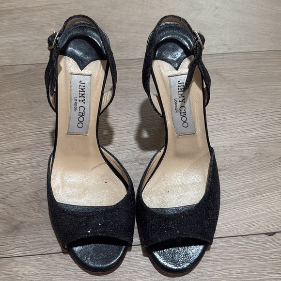 JIMMY CHOO Peep Toe Adjustable Glitter Slingback Pumps - Picture 3 of 6